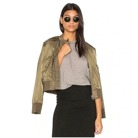 Free People Olive Midnight Bomber Jacket Size S - Picture 1 of 15